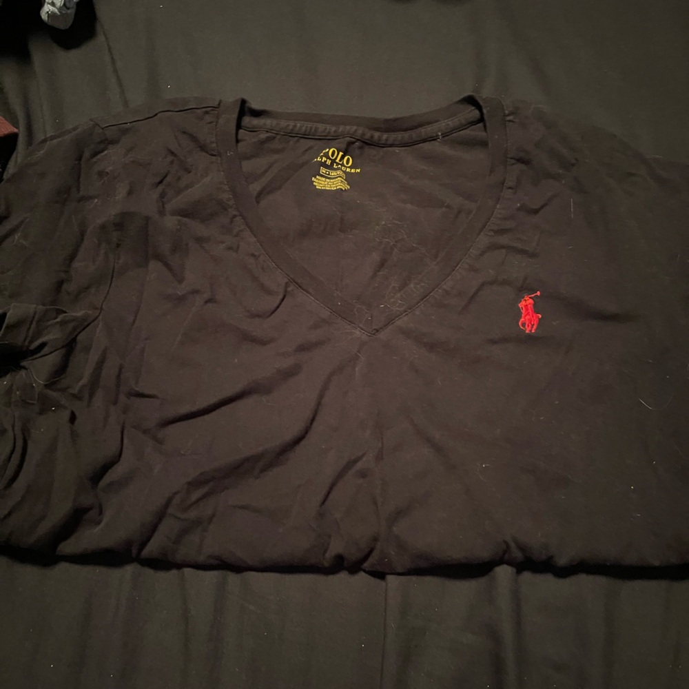 black v neck polo short sleeve shirt